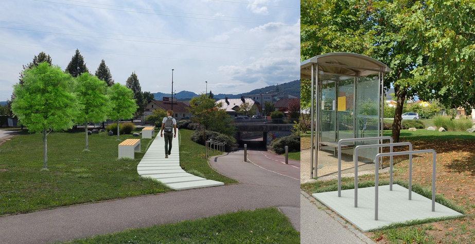 Fotomontaža idejne ureditve ob avtobusnem postajališču Na klancu.